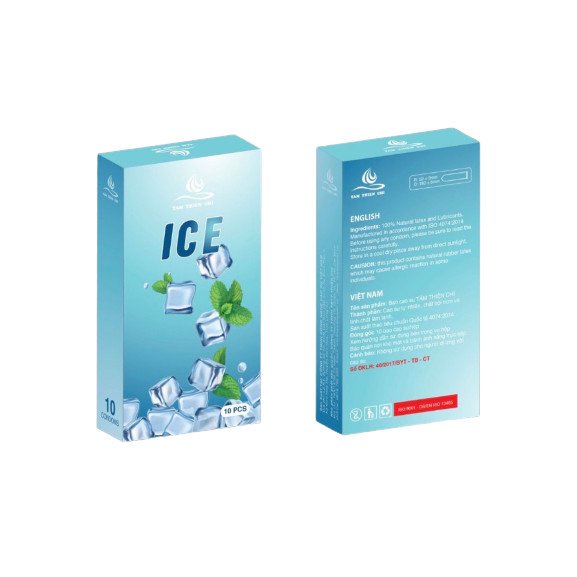 Bao cao su Ice Tâm Thiện Chí  tinh chất bạc hà mát lạnh - hộp 10 cái