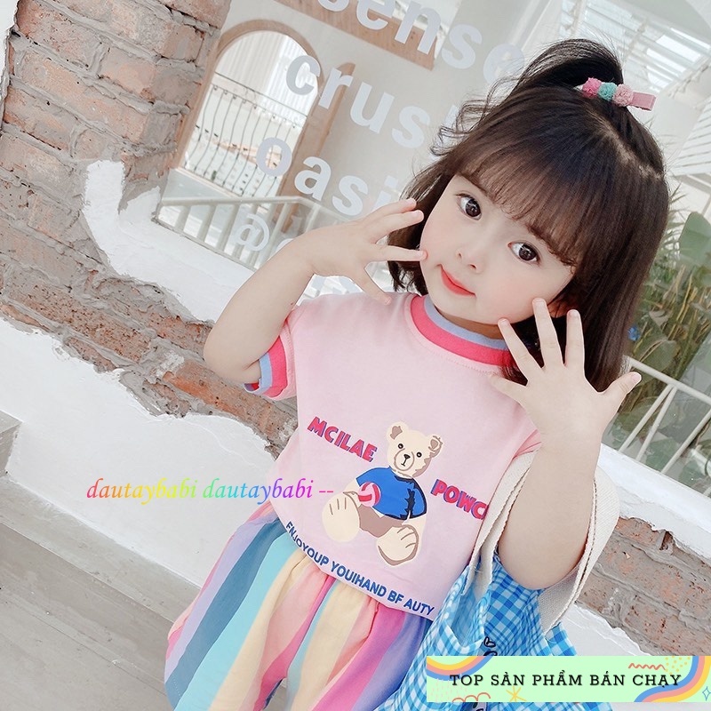 Đồ Bộ cotton bé gái ngắn tay mùa hè họa tiết hoạt hình dễ thương cho bé 10-50kg