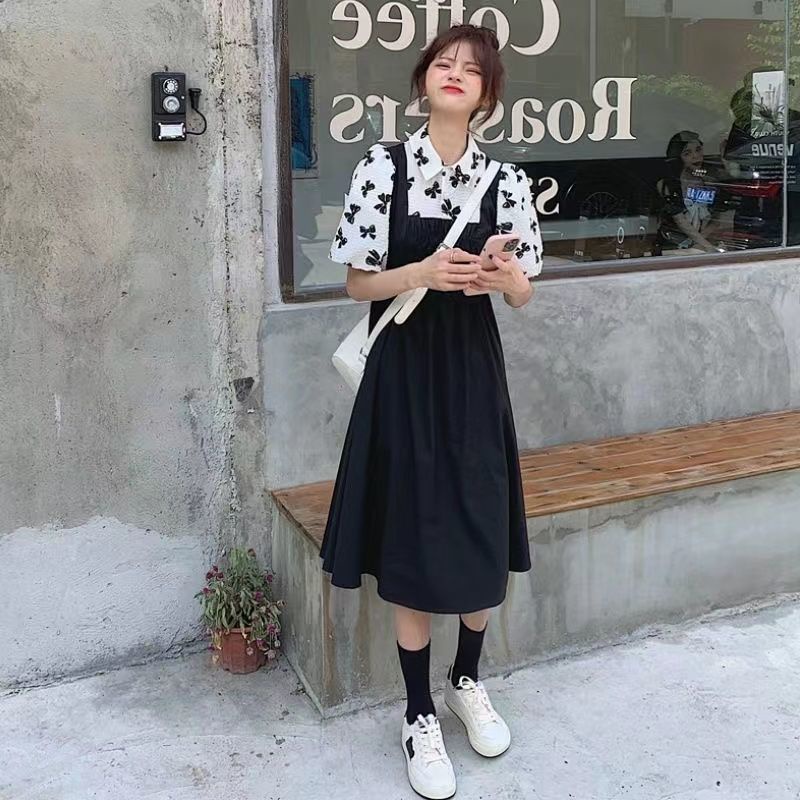 Đầm Dài Cổ polo Tay Phồng Giả Hai Lớp Phong Cách Mori Thời Trang Mùa Hè Thanh Lịch Dành Cho Bạn Nữ