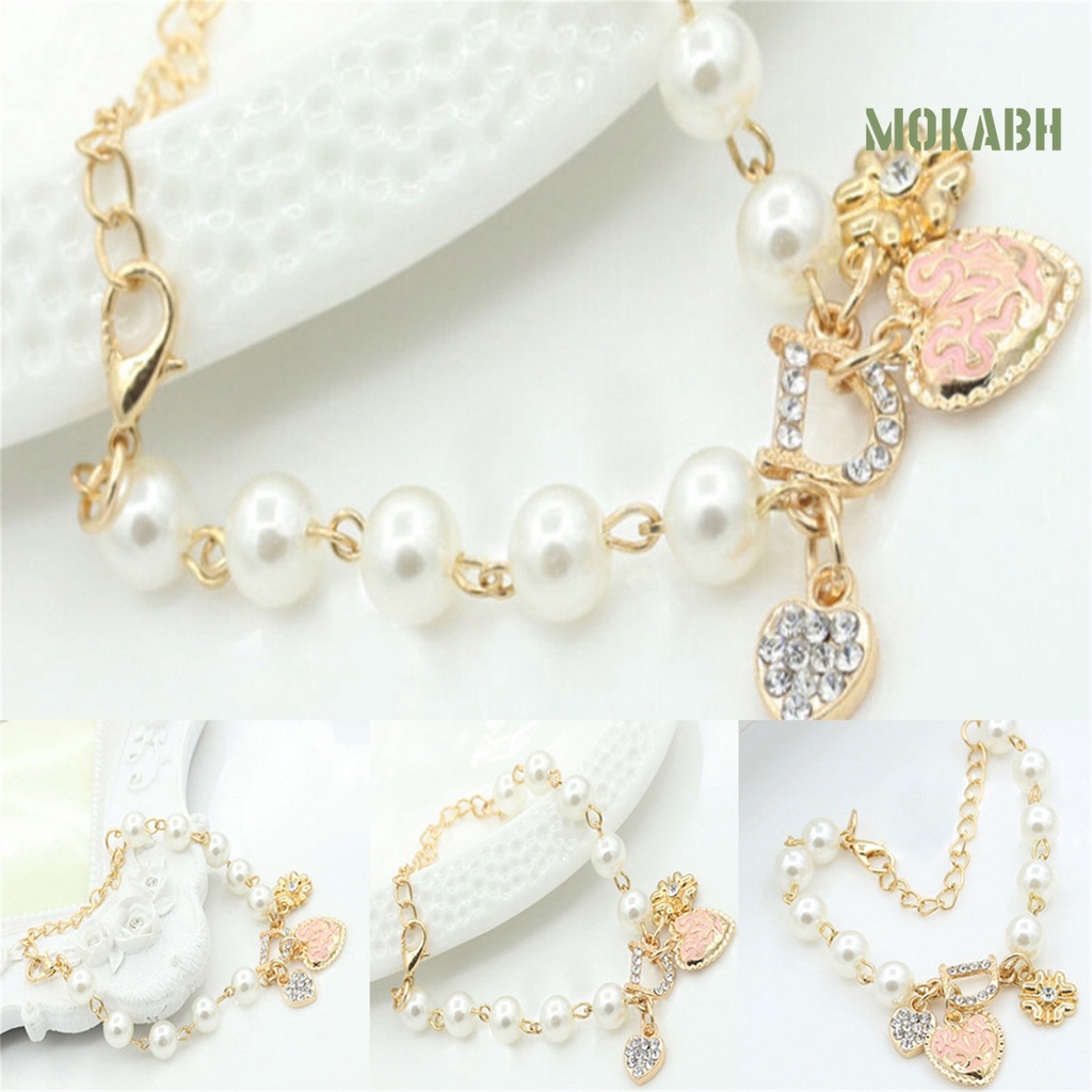 Vòng Tay Chuỗi Hạt Ngọc Trai Đính Mặt Hình Trái Tim Thời Trang Cho Nữ