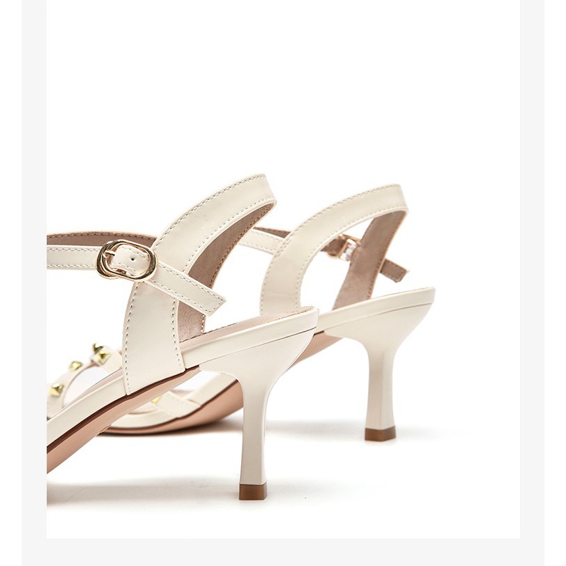 Sandal quai chéo Dusto, da bóng, gót nhọn cao 7cm