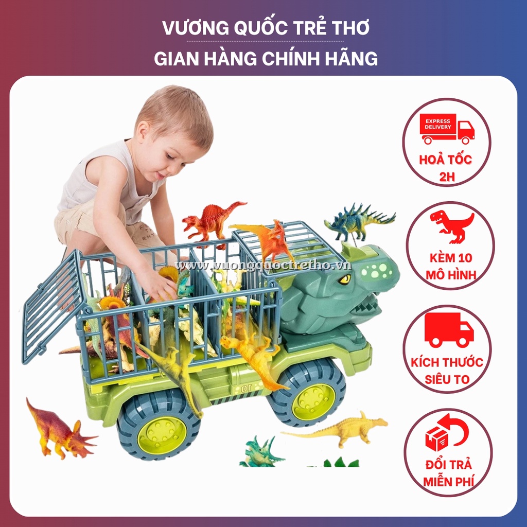 Đồ Chơi Mô Hình Xe Tải Khủng Long Bạo Chúa Cỡ Đại Siêu To Vuongquoctretho (TẶNG KÈM 10 MÔ HÌNH THÚ, TRỨNG, CÂY..)