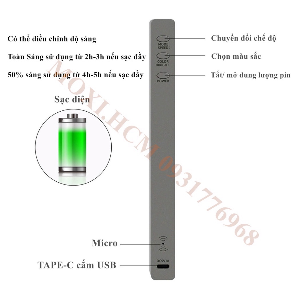 【kèm cáp sạc usb + đế +miếng dán】Đèn thanh LED cảm biến âm nháy theo nhạc nhiều chế độ khác nhau 32 bit thông minh MOXI.