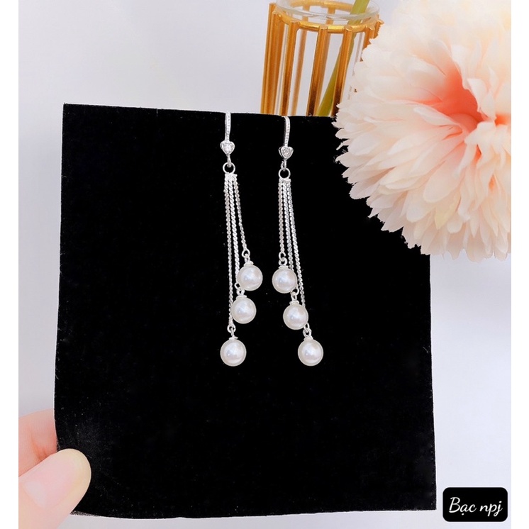 Bông tai 3 tua gắn trai xinh xắn,cho nữ Bạc BNP