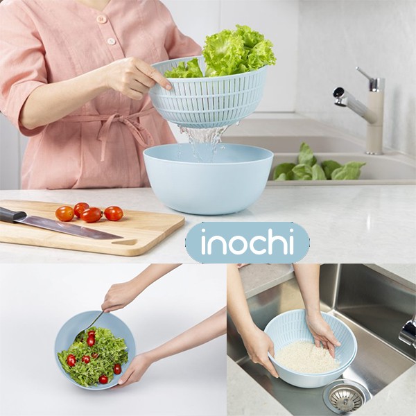 Thau Rổ Vo Gạo Đa Năng, Rổ Rửa Hoa Quả,Thau Trộn Salad INOCHI Cao Cấp