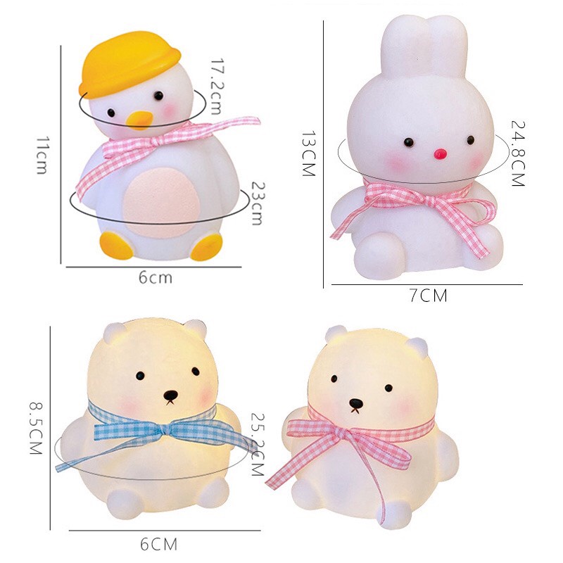 Đèn led PUHA, đèn ngủ mini hình con thỏ, gấu, vịt dễ thương decor phòng đẹp