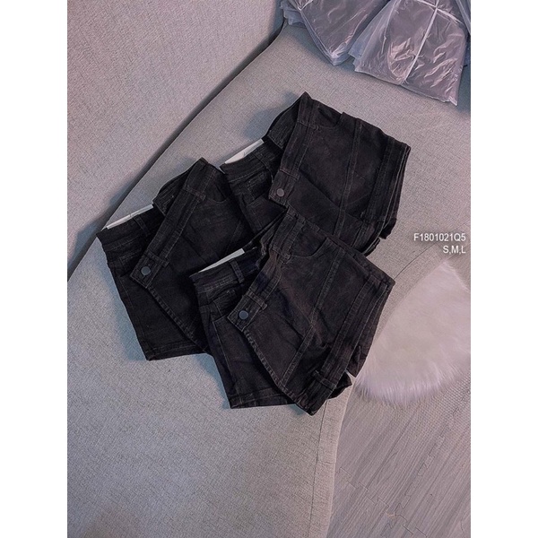 Quần short jeans đen đắp chéo