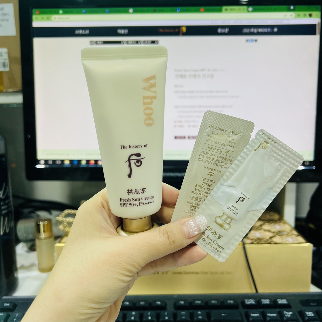 Gói Kem chống nắng Whoo Gongjinhyang Fresh Sun Cream SPF50+/PA++++ 1ml_Chống nhăn da, làm mờ dần các nếp nhăn