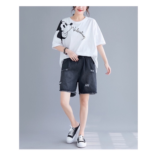 quần short jean big size màu đen lưng thun wash rách size lớn 80-110kg