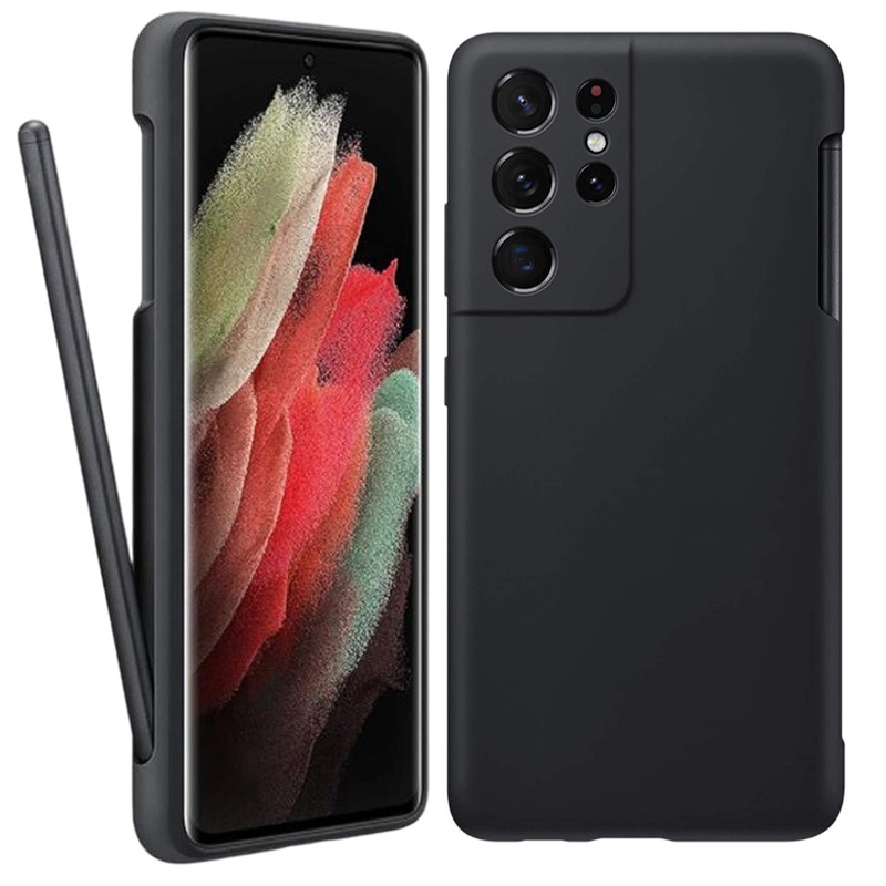 Ốp Điện Thoại Silicon Dẻo Kèm Ngăn Đựng Bút Cảm Ứng Cho Samsung Galaxy S21 Ultra 5g S-Pen + S21Ultra có khe để bút S-Pen - Hàng nhập khẩu case s pen