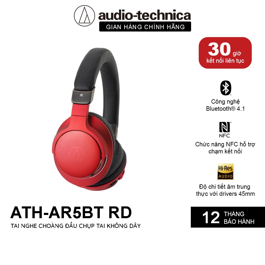 Tai Nghe Bluetooth Chụp Tai Audio Technica ATH-AR5BT Sử Dụng Liên Tục 30H - Hàng Chính Hãng
