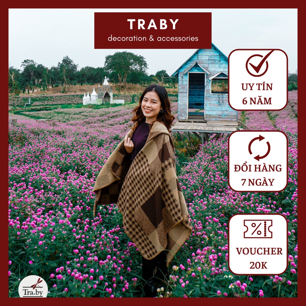 Áo choàng có mũ họa tiết ô vuông