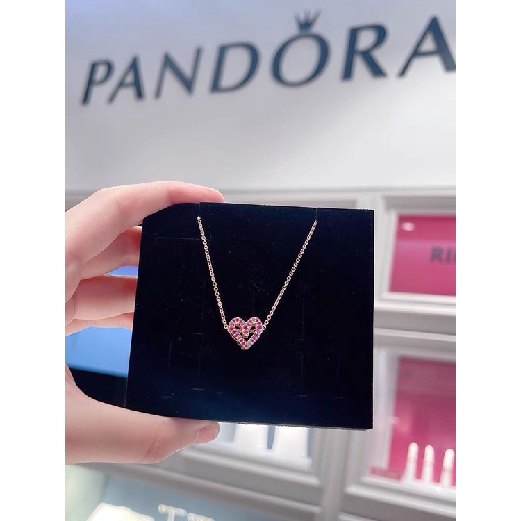 Vòng cổ Pandora Mạ Vàng Hồng 18K Mặt Hình Trái Tim Đính Đá Zirconia Thời Trang Cho Nữ 925