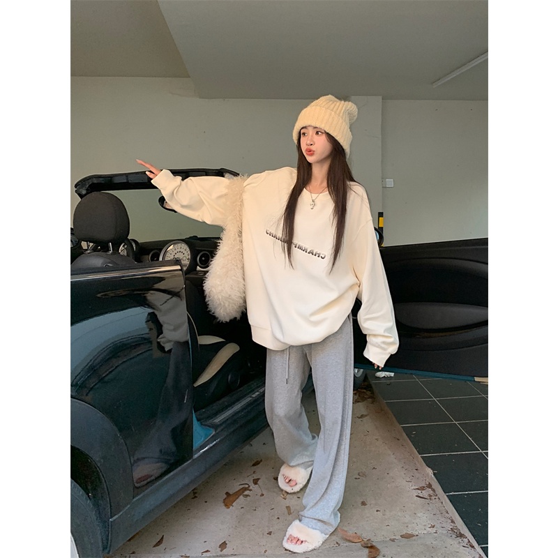 Áo sweater tay dài cổ tròn dáng rộng tùy chọn màu sắc phong cách Hàn Quốc thời trang cho nữ