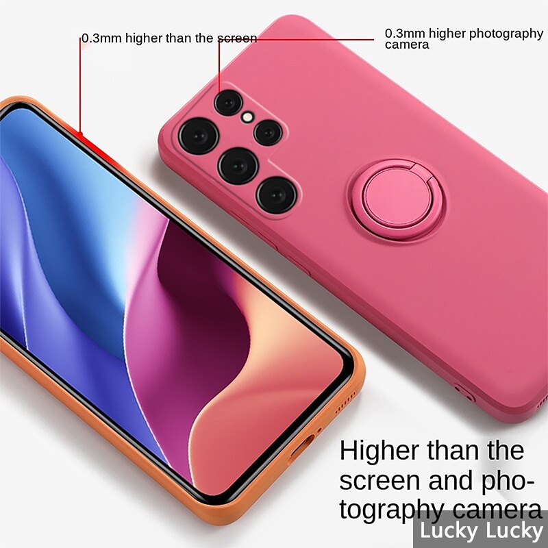 Ốp Điện Thoại Silicon Dẻo Màu Trơn Kèm Giá Đỡ Nhẫn Cho Samsung Galaxy S22 Ultra