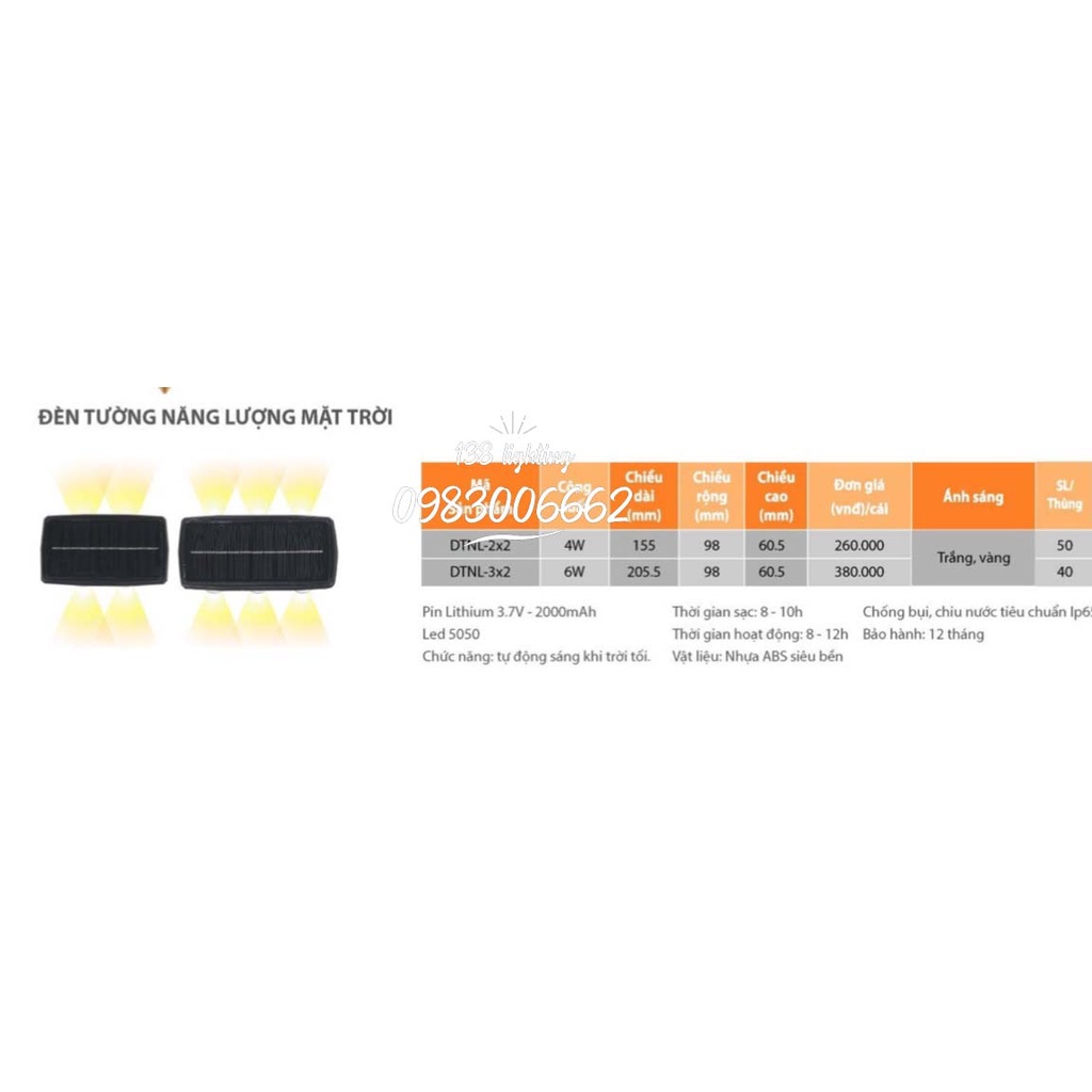 Đèn hắt tường năng lượng mặt trời IP 65 Asia chống nước trang trí ngoại thất ......................