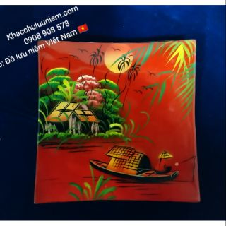 Tranh Đĩa sơn mài phong cảnh đồng quê cỡ nhỏ