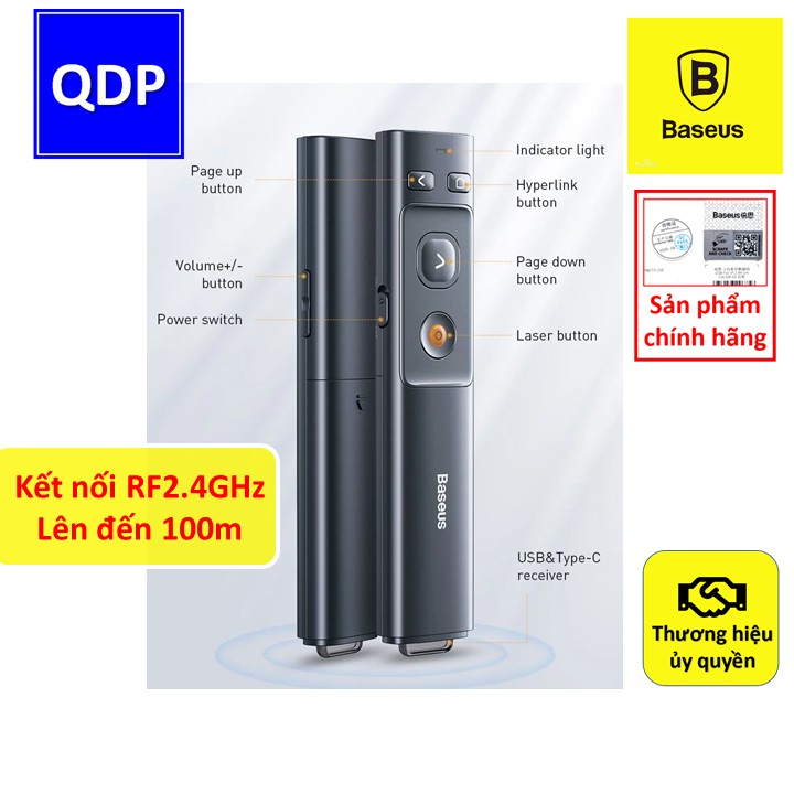 Bút Laser trình chiếu Baseus Orange Dot Wireless Presenter 100m