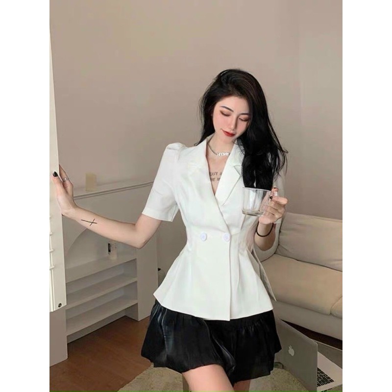 💚 Set áo vest nút + chân váy xoè tầng ❤️❤️❤️❤️ 2 màu trắng đen sang trọng Freesize Set Công Sở Đi Tiệc [Rẻ Vô Địch]