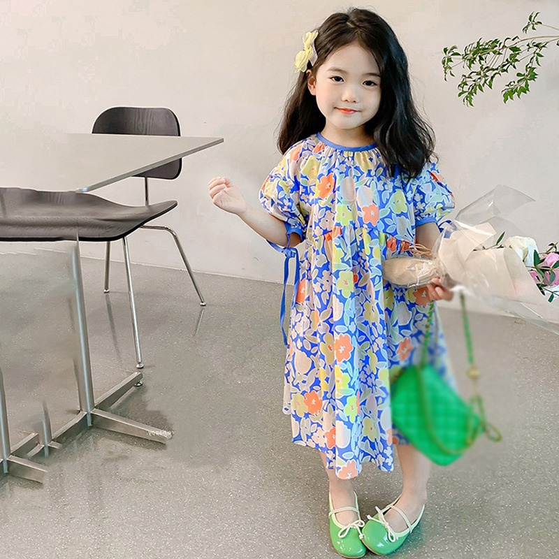 Đầm Bé Gái Đầm Công Chúa Mùa Hè Tay Cộc In Họa Tiết Hoa Phong Cách Hàn Quốc Cho Bé Gái Se7E