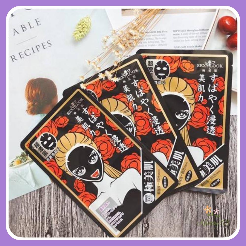 Mặt Nạ Siêu Cấp Ẩm Hoa Hồng Đỏ Sexylook Intensive Moisturizing Black Facial Mask Hộp 5 Miếng