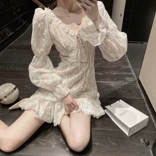 (Order) VÁY REN TAY BỒNG RETRO CHÉO LƯNG (ảnh thật)