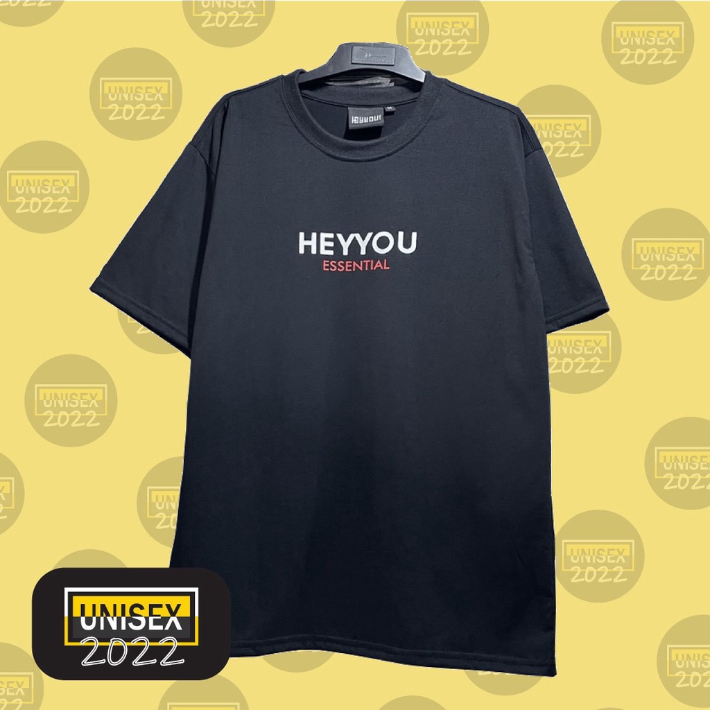Áo thun cotton nam nữ form rộng tay ngắn in chữ Heyyou Essential – Unisex 2022