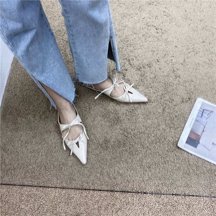 Dép Bít Mũi Nhọn Đính Nơ Thời Trang Cho Nữ