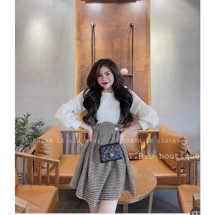 [ 𝐅𝐑𝐄𝐄 𝐒𝐇𝐈𝐏 ]  Váy phối dạ khuy cài siêu xinh  Vải xốp nhăn phối dạ QC dày đẹp Chạy viền dây ngọc sịn sò