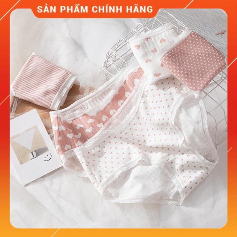 Quần Lót Cotton Tăm Co Dãn 4 Chiều Tim Hồng Dễ Thương