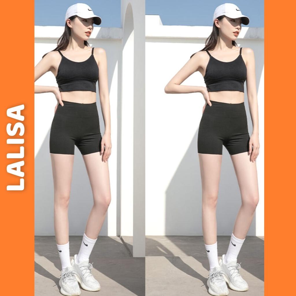 Quần legging đùi nữ nâng mông LALISA lưng cạp cao Biker thun co dãn dạng ngố lửng ôm body bó mặc nhà tập gym yoga QD008