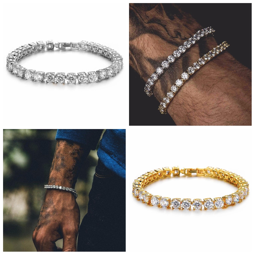 Dây Chuyền Mắt Xích Chiều Rộng 5mm Đính Đá Lấp Lánh Sang Trọng|Vòng Tay Đính Đá Nhiều Màu Sắc Thời Trang Phong Cách Hiphop Cho Nam Nữ