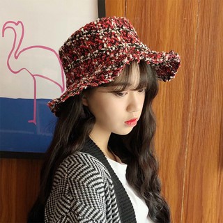 💖Phiên Bản Hàn Quốc Mùa Thu Đông Phong Cách Tweed Wenqing Mũ Xô [Năm Màu] Mũ Lưu Vực Tùy Chọn Nhỏ Ngọt Ngào Tươi Thời Trang Kẻ Sọc Thường Ngày Phù Hợp Với Mũ Cặp Đôi Niche