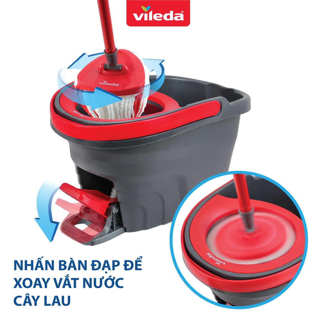 Cây lau nhà VILEDA Turbo Easy Wring&amp;Clean kèm khăn lau đa năng gói 4 chiếc