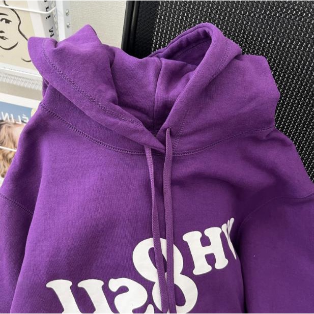 Áo hoodie nhung thiết kế màu tím phong cách cổ điển Mỹ thời trang thu đông cho nữ
