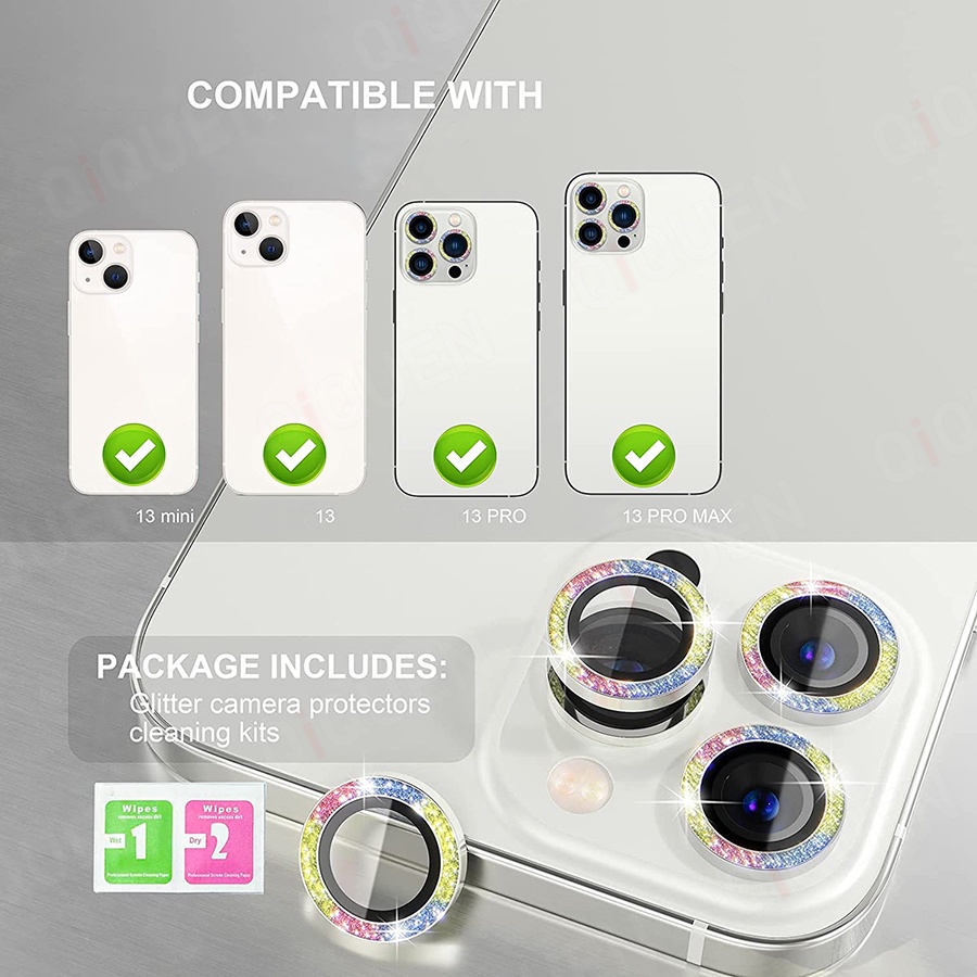Nắp dán đính đá bảo vệ ống kính camera cho iPhone 11 12 13 14 Pro Max 12 13