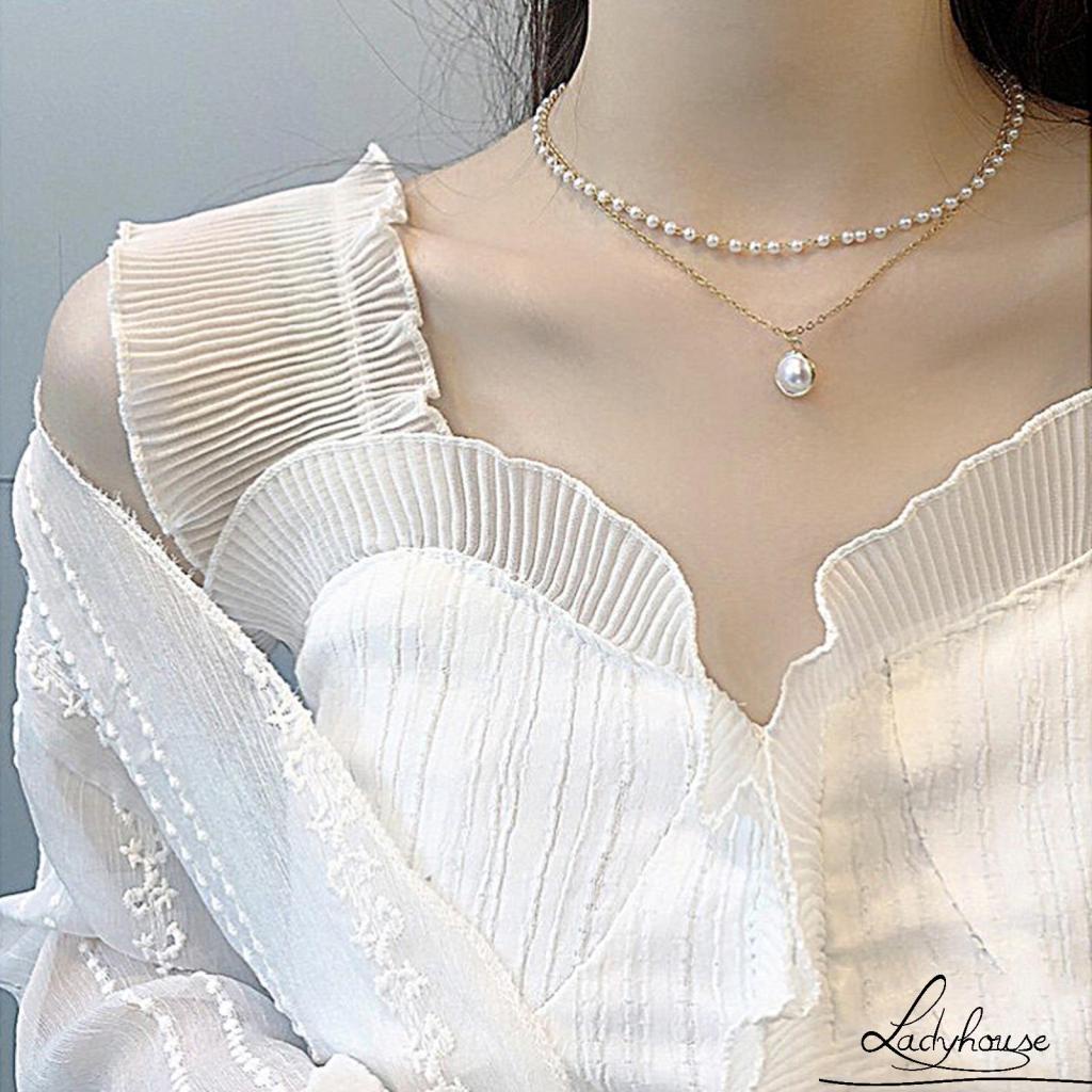 Vòng cổ Nhiều Lớp Đính Ngọc Trai Nhân Tạo Thời Trang Dành Cho Nữ