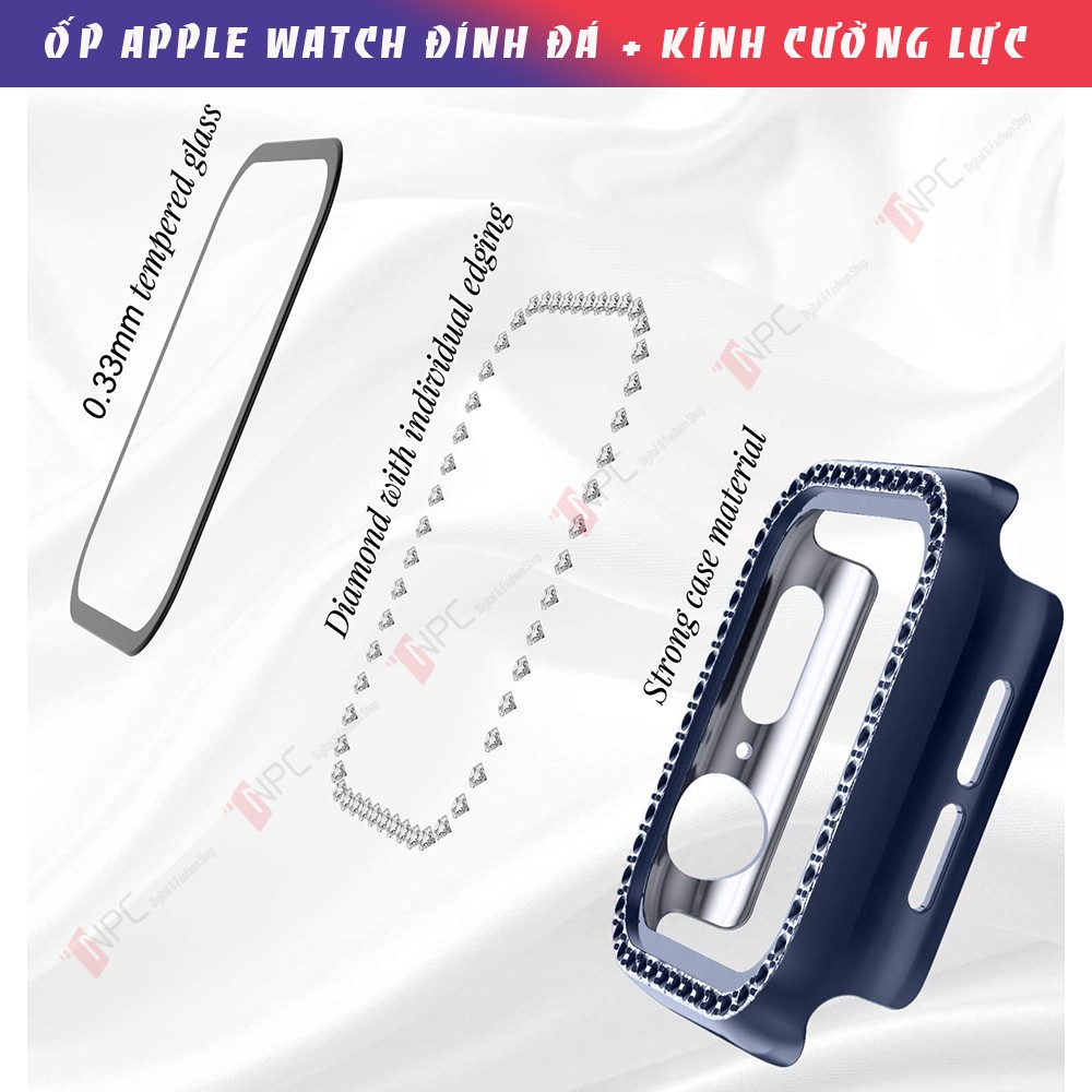 [🄷🄾🅃 🄲🄰🅂🄴 𝟐𝟎𝟐𝟎] Ốp Kính Cường Lực Apple Watch Đính Đá Dành Cho Series SE/6/5/4/3/2/1 Kích Thước 38mm 40mm 42mm 44mm