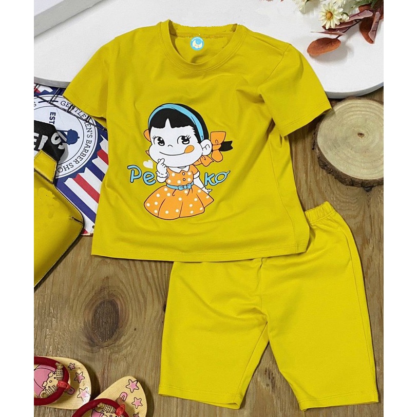 Set 3 bộ đồ bé gái - quần lửng  in hình buppe peko chất vải co giãn 4 chiều cho bé từ 8kg đến 25kg-HOÀNG NAM KIDS