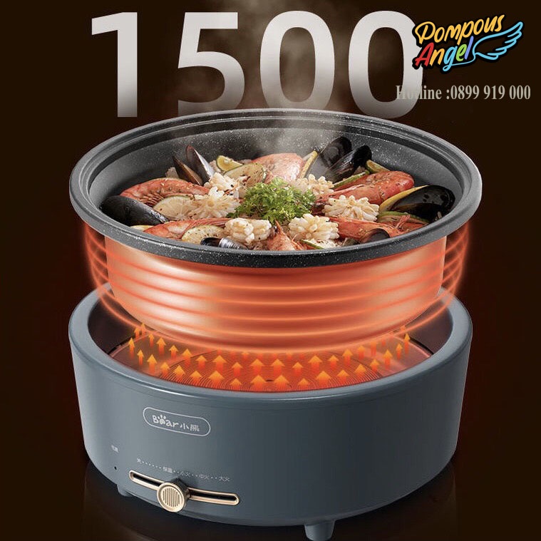 Nồi lẩu nướng điện đơn chống dính tháo rời 5L BEAR DHG-P50S6 công suất 1500W bảo hành 12th