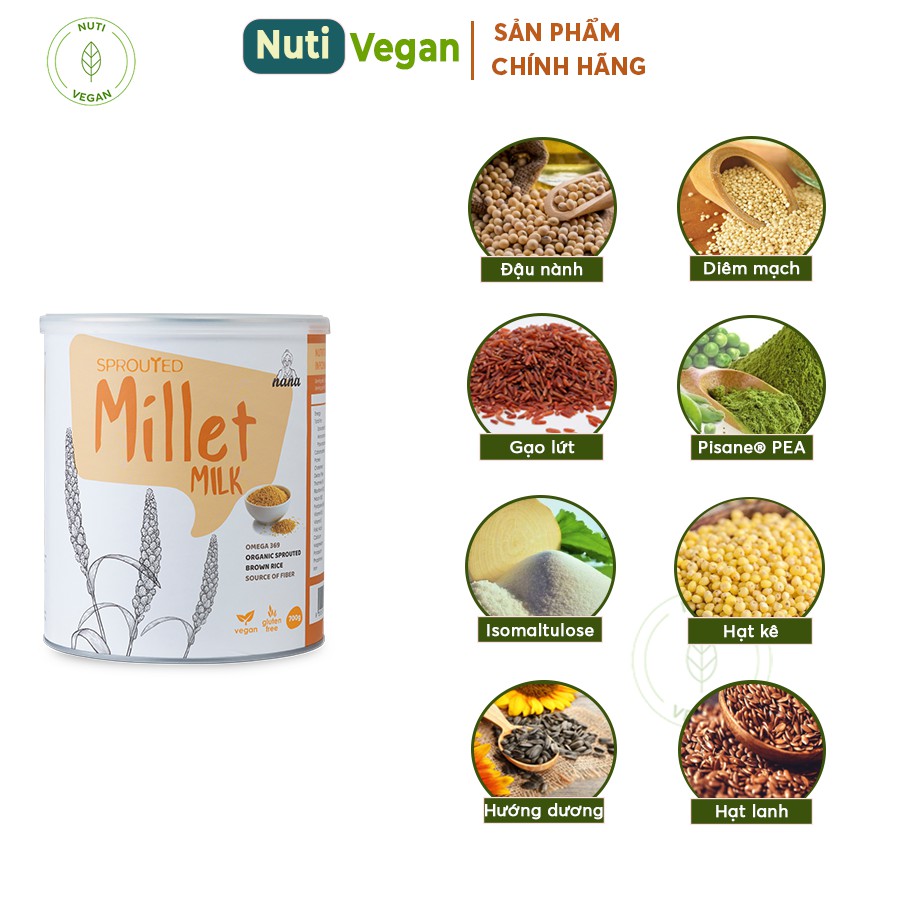 Sữa Hạt Thuần Chay Millet Malaysia, Hộp 700g Vị Gạo, Bổ Sung Protein Hữu Cơ - nutivegan