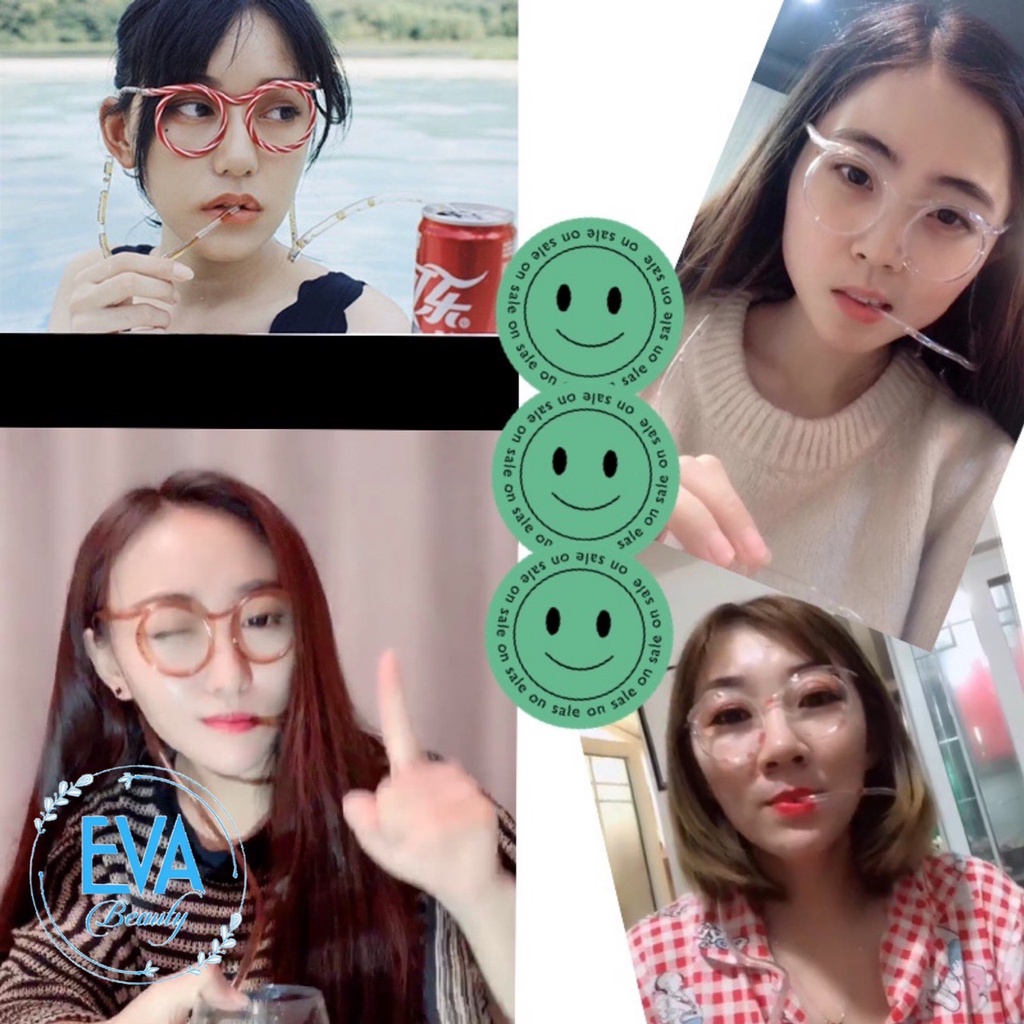 Combo 4 Ống Hút Mắt Kính Gọng Tròn - Sao - Tim - Vuông Cute Sáng Tạo M2394