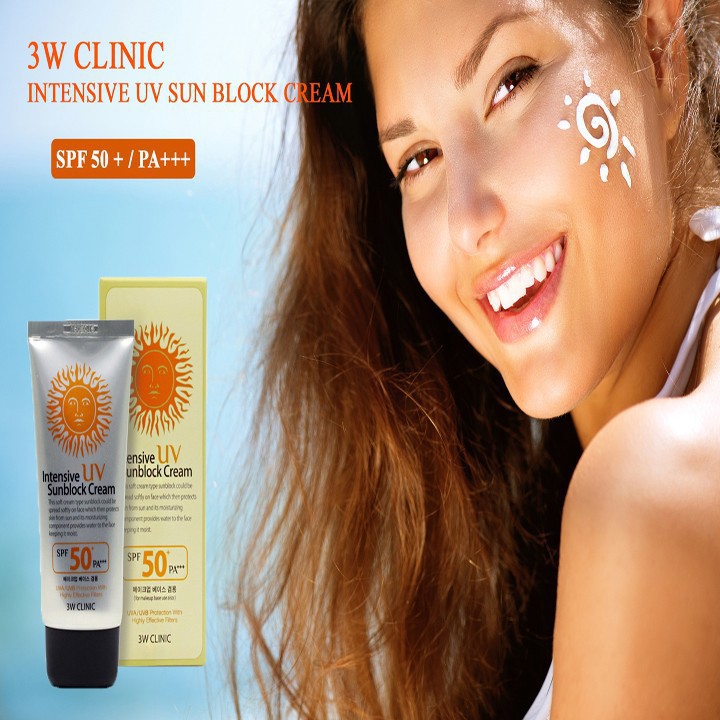 Kem chống nắng, kiềm dầu, dưỡng da, 💖FREESHIP💖 Kem Chống Nắng 3w Clinic Intensive UV Sunblock Cream SPF 50 Pa+++