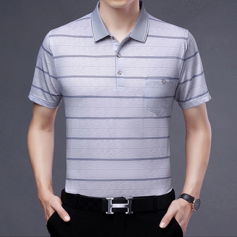 ÁO PHÔNG áo thun nam trung niên cộc tay cổ bẻ có túi góc | BigBuy360 - bigbuy360.vn