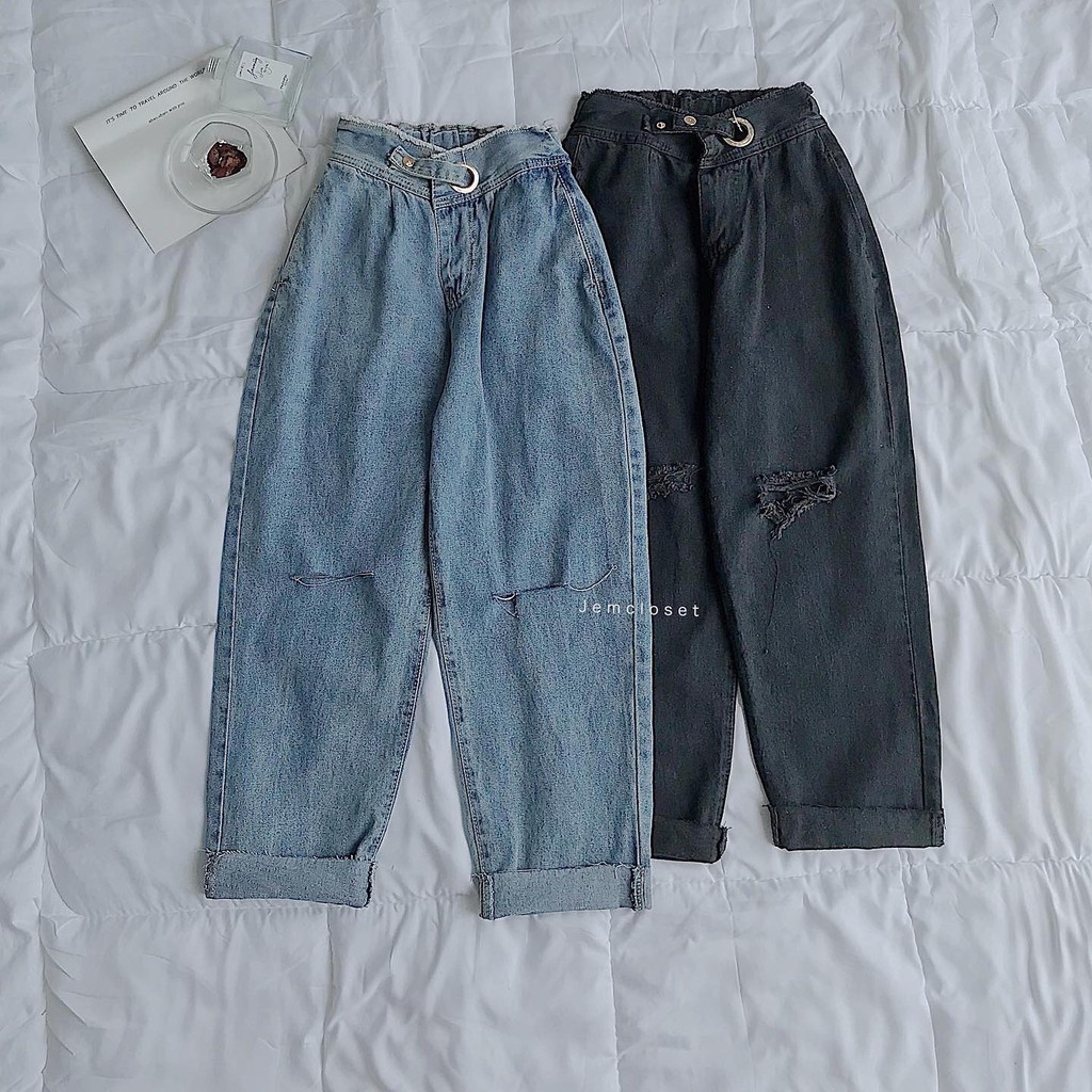 Quần jean nữ baggy khuyên D N - 2343