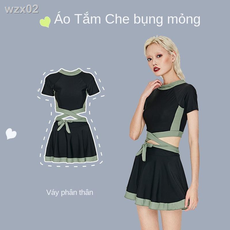 Áo tắm nữ xẻ thân mỏng và che bụng bảo bối fan hâm mộ suối nước nóng Sinh viên Hàn Quốc váy ngắn tay boxer