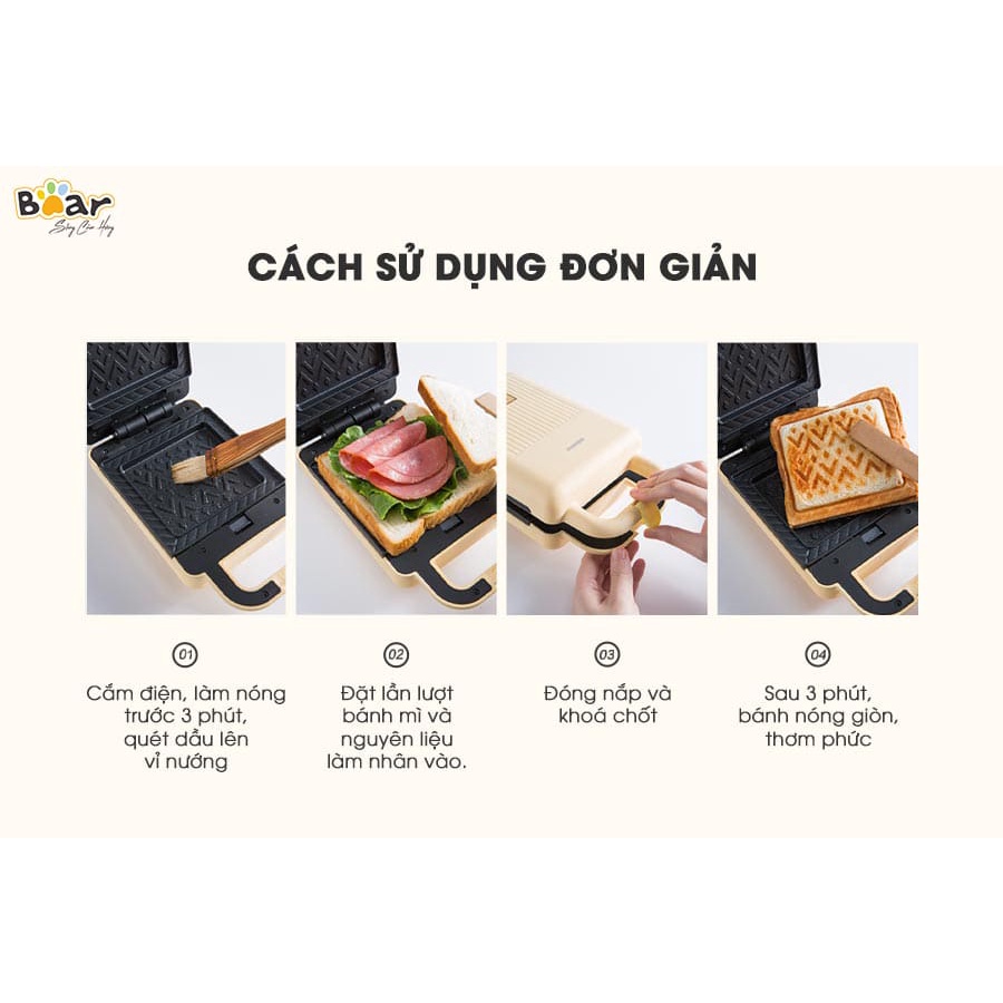 Máy kẹp nướng bánh mì sanwich Bear tiện lợi tự động ngắt khi quá nhiệt hiển thị đèn báo Gia dụng Bear Tuli Mart