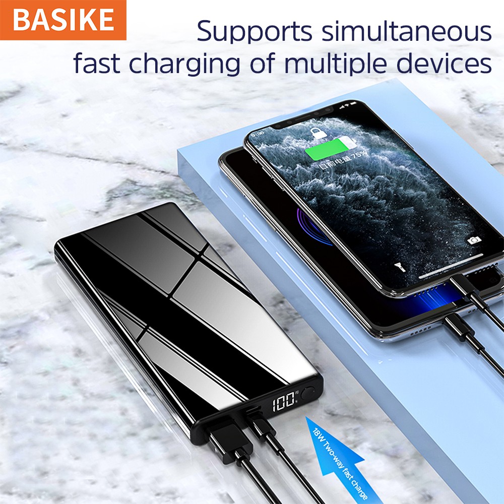 BASIKE 10000mAh Power Bank PD18W fast charge digital display with charging cable