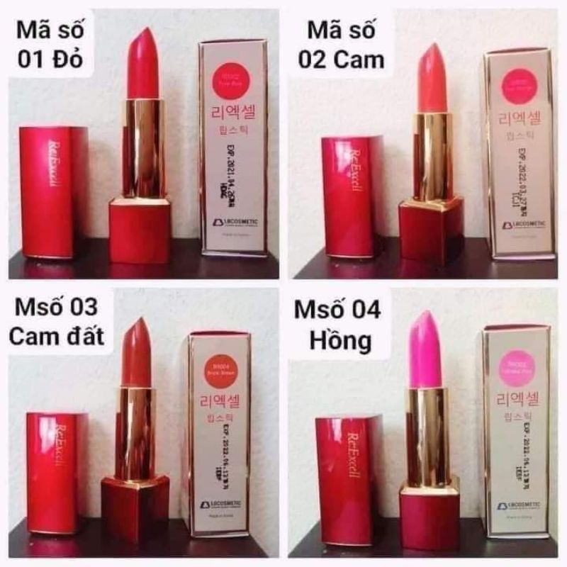 Son không chì, dưỡng môi R&B Việt Nam Excell LIPSTICK có 4 màu: Đỏ quyến rũ, cam đất, hồng, cam tươi.