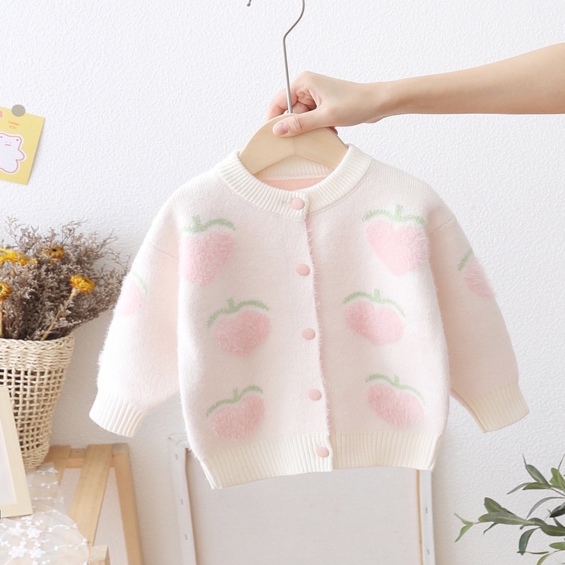 áo cardigan lông thỏ hình trái đào trắng